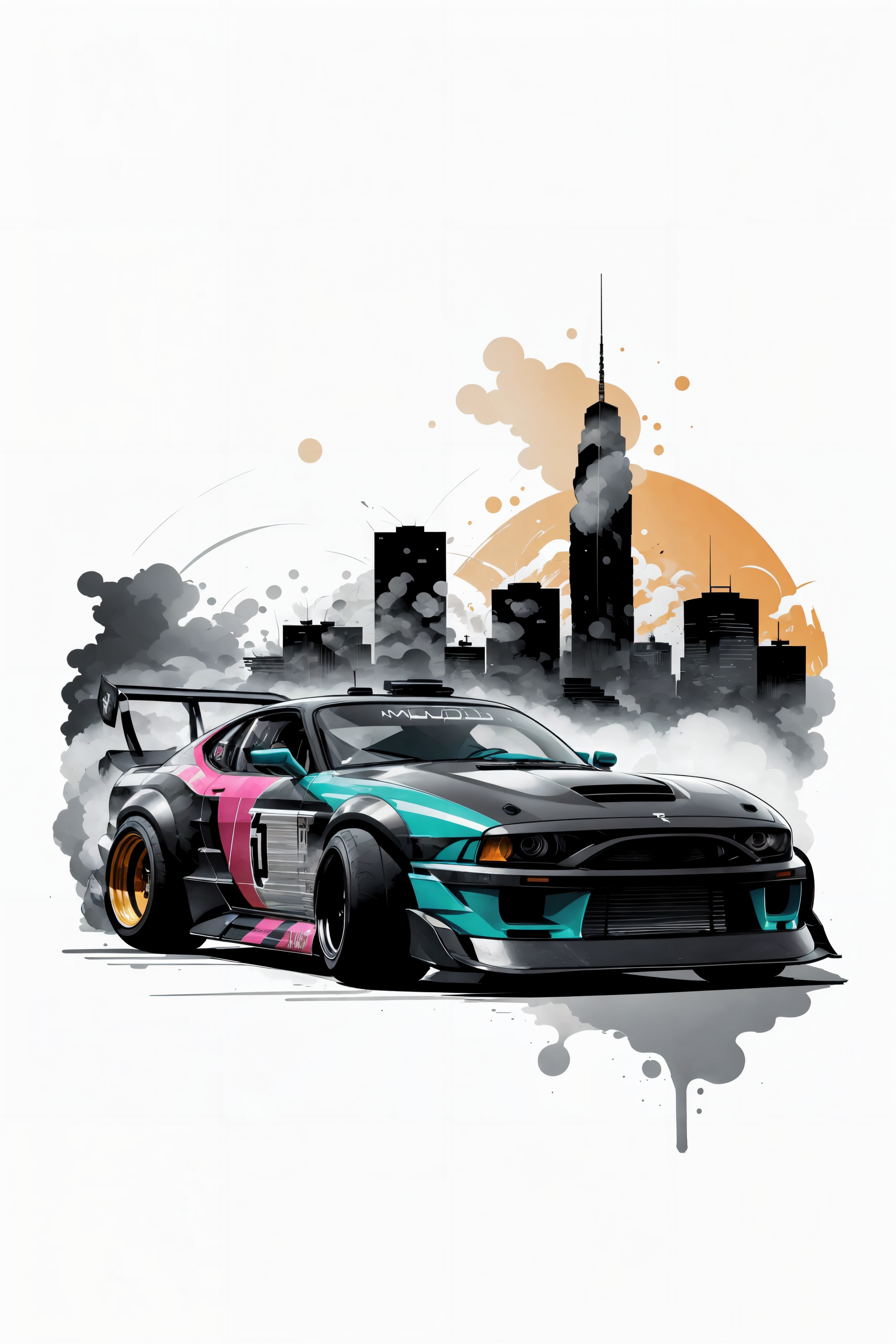 01502-2660457692-Vector illustration, scenery, ink, pop art, sketch, cardrifting, smoke, burn, 1 car,  tuned JDM car, wide fenders, big rims, sla.png
